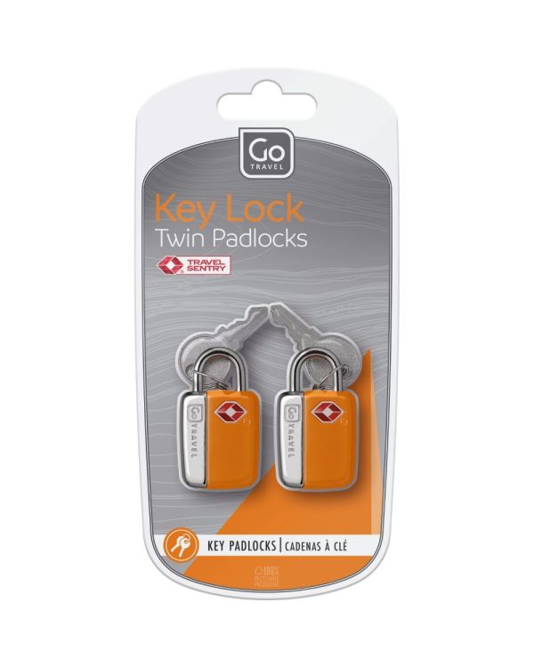 Go Travel Key Lock Twin TSA Padlocks, orange, package view.
