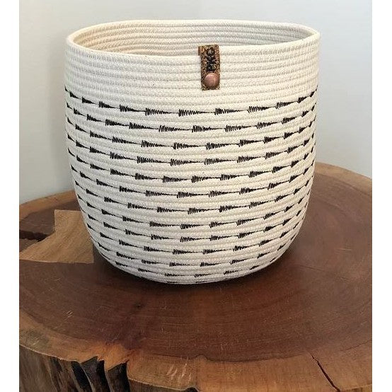 Prairieknotco Black and White Arrow Stitch Basket - Large