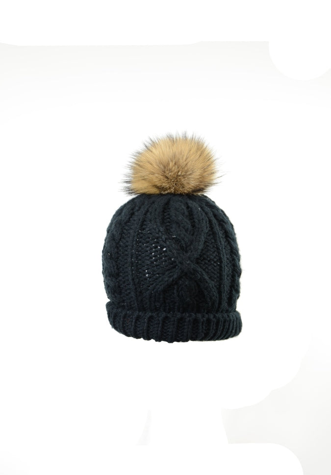 Crown Cap Handknit Cable ToqueHatsBlack