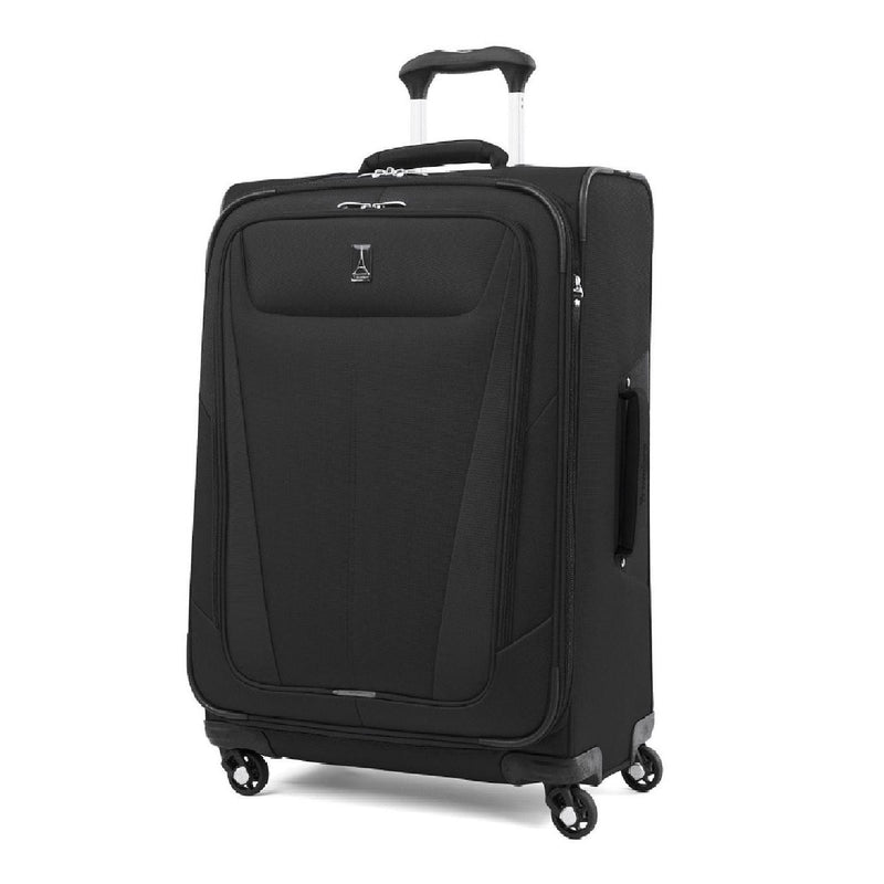 Image showing black luggage piece with silver and black carrying handle extended.