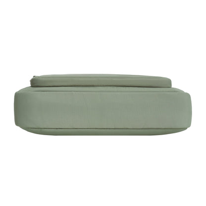 Bottom view of moss Travelon Roam Anti-theft East/West Crossbody.