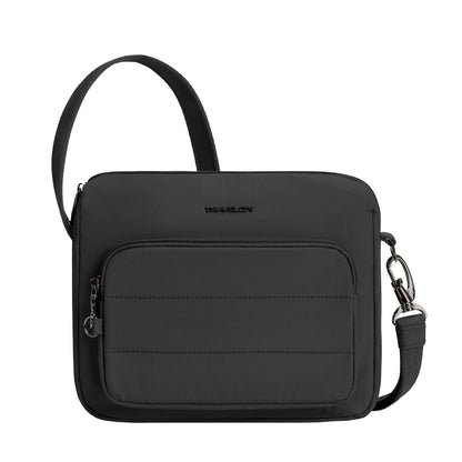 The Travelon Roam Crossbody is lightweight nylon with a zip pocket, adjustable strap, silver hardware, and anti-theft.