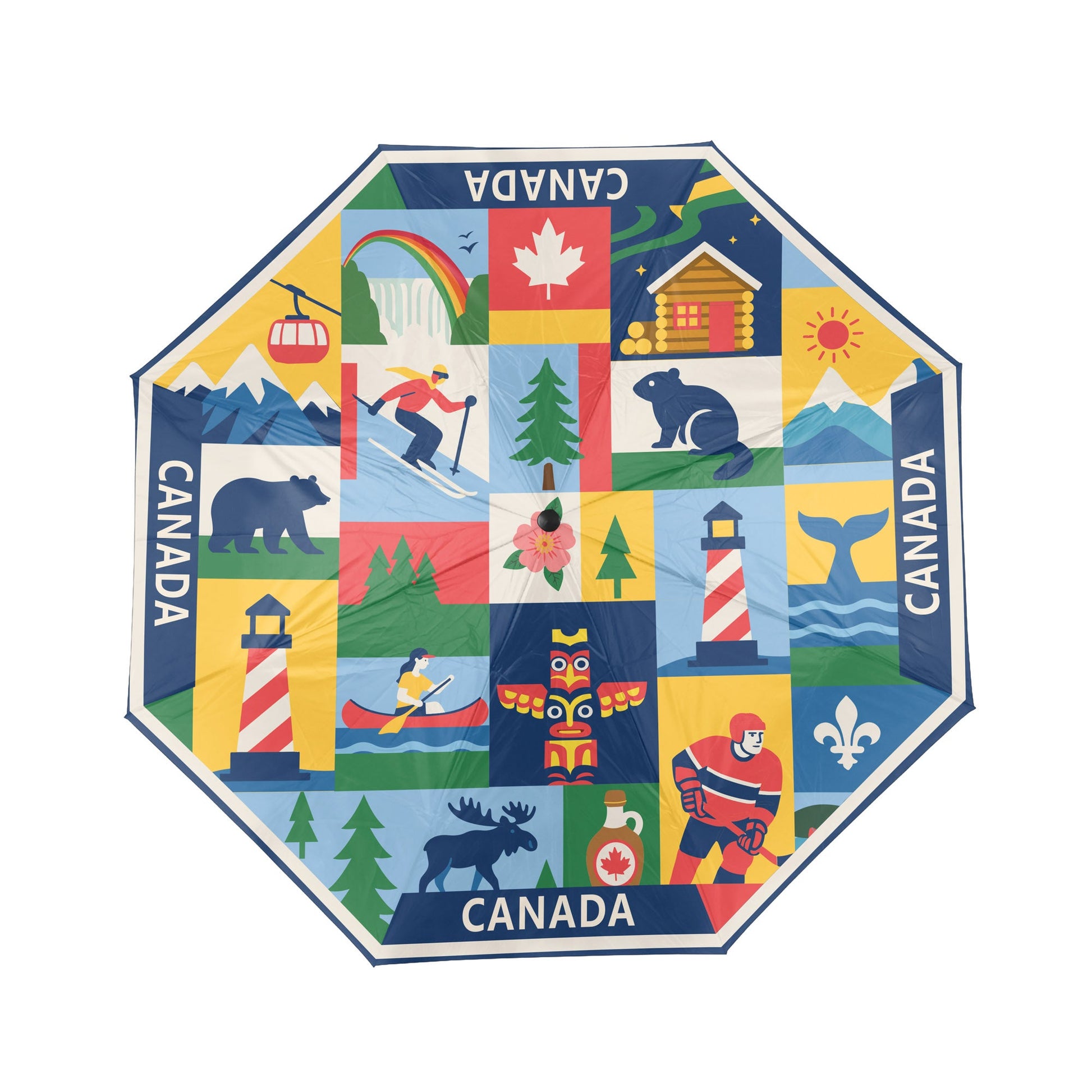 Northern Icons Canada Heritage Icon Collage Folding Umbrella - open view.