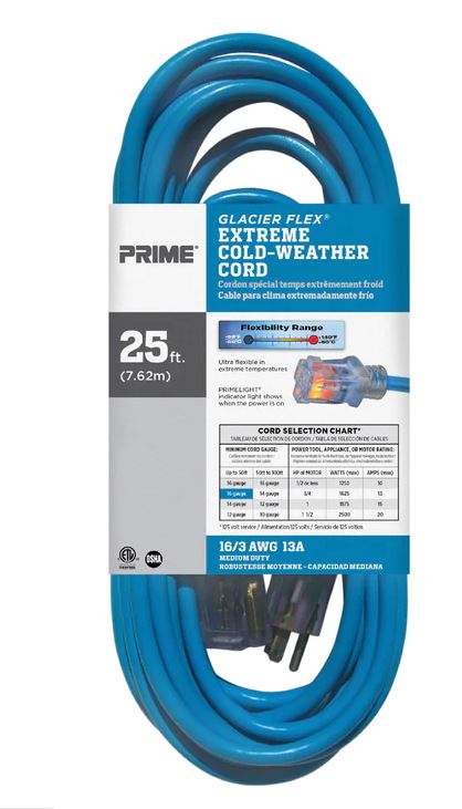 Prime Glacier Flex® Extreme Cold Weather Extension Cord - 25ft