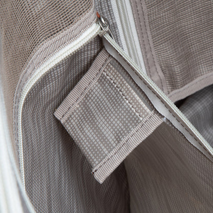 Close-up of the Ricardo Beverly Hills Montecito 3.0 Softside Carry-on Spinner with gray mesh and fabric handle.