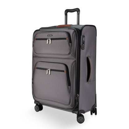 Ricardo Beverly Hills Montecito 3.0 gray medium softside spinner: 4 wheels, 2 zip pockets, telescopic handle.