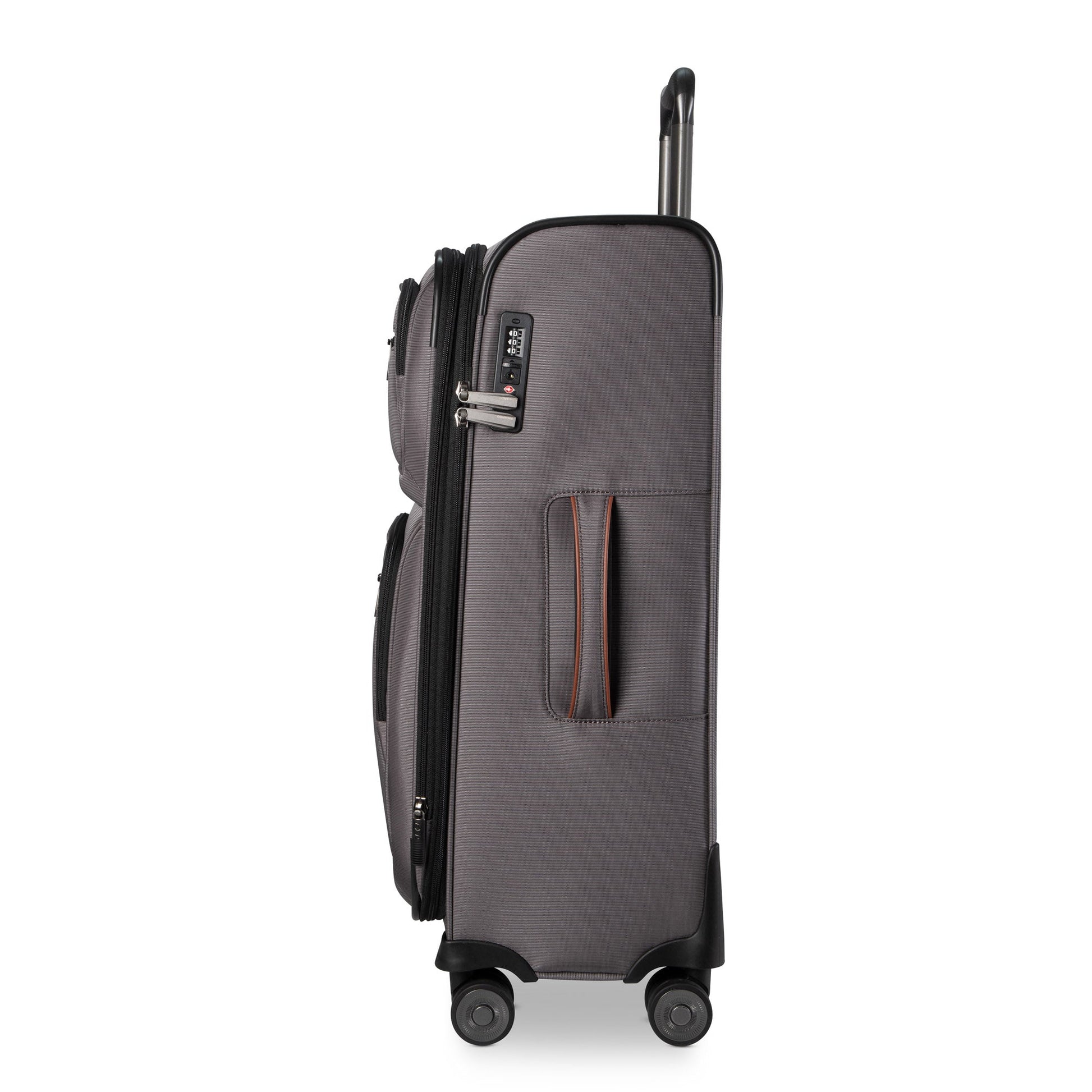 Ricardo Beverly Hills Montecito 3.0 medium gray softside spinner with side handle, combo lock, and four wheels.