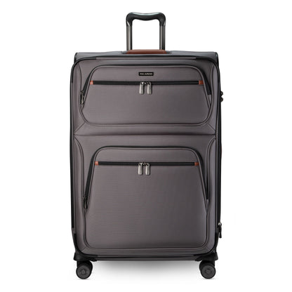 Ricardo Beverly Hills Montecito 3.0 Large Expandable Spinner, grey, with zip pockets and telescopic handle.