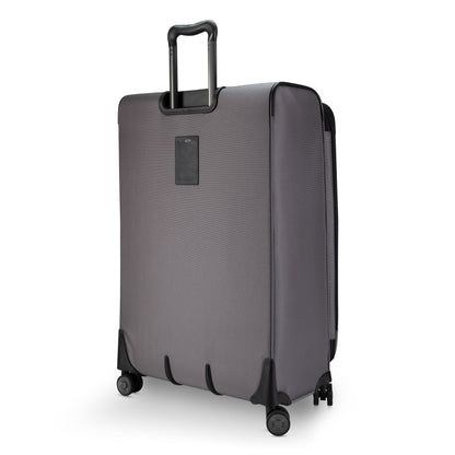 Ricardo Beverly Hills Montecito 3.0 large gray spinner with black handle and tag, expandable softside.