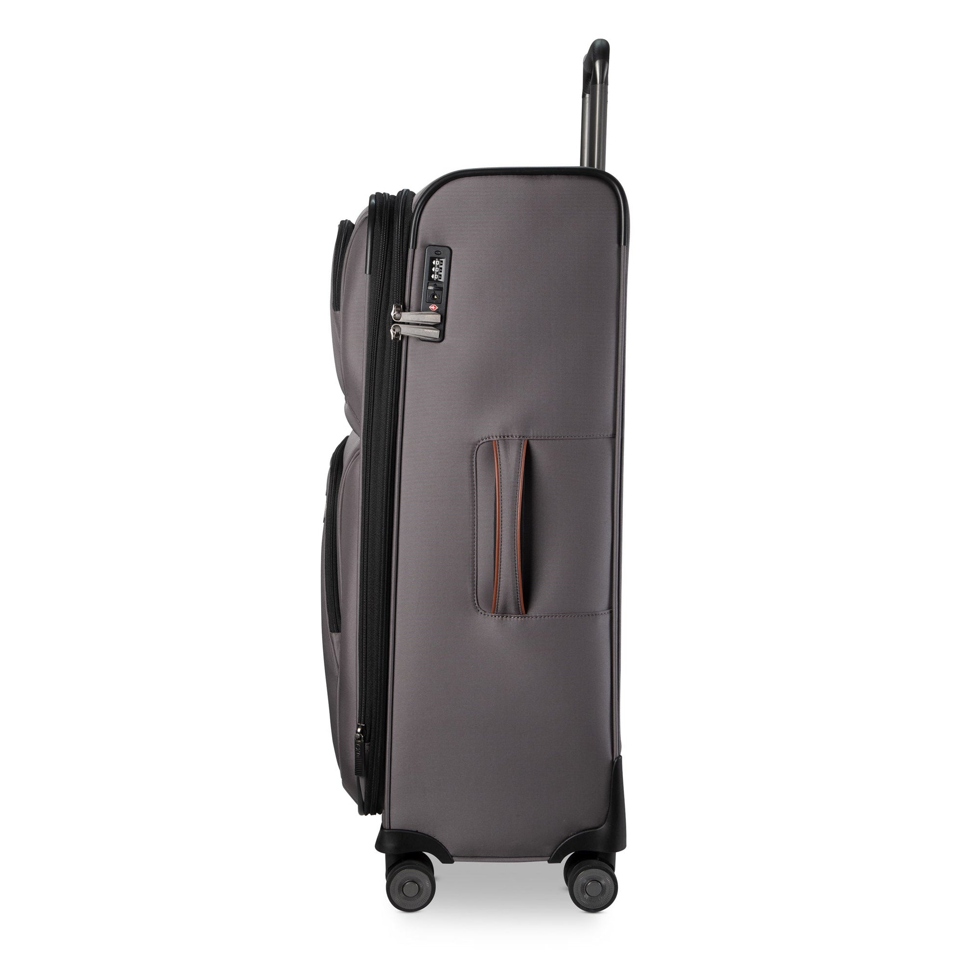 Ricardo Beverly Hills Montecito 3.0 softside large check-in spinner, shown side view with handle and wheels.