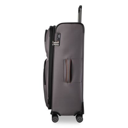 Ricardo Beverly Hills Montecito 3.0 softside large check-in spinner, shown side view with handle and wheels.