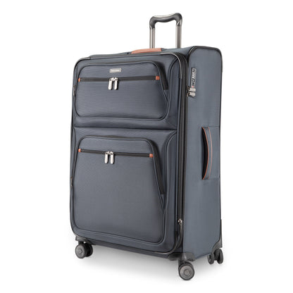Ricardo Beverly Hills Montecito 3.0 large black expandable spinner with two zip pockets and telescopic handle.