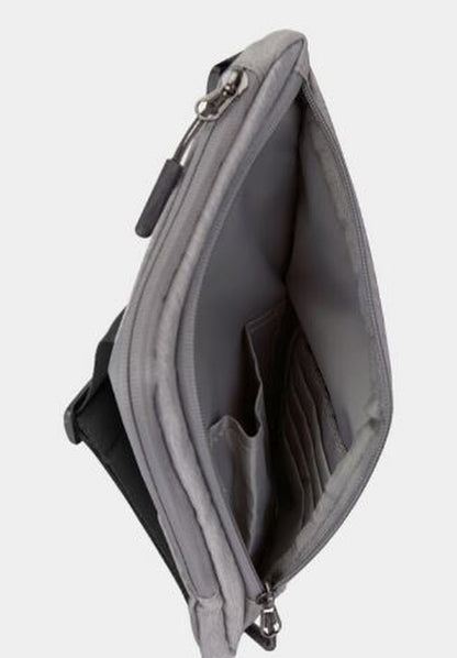 Featuring its compartments and pockets, the Travelon World Travel Essentials Slim Crossbody Bag is an open gray laptop bag from Travelon that offers RFID protection, making it perfect for carrying essentials during world travel.