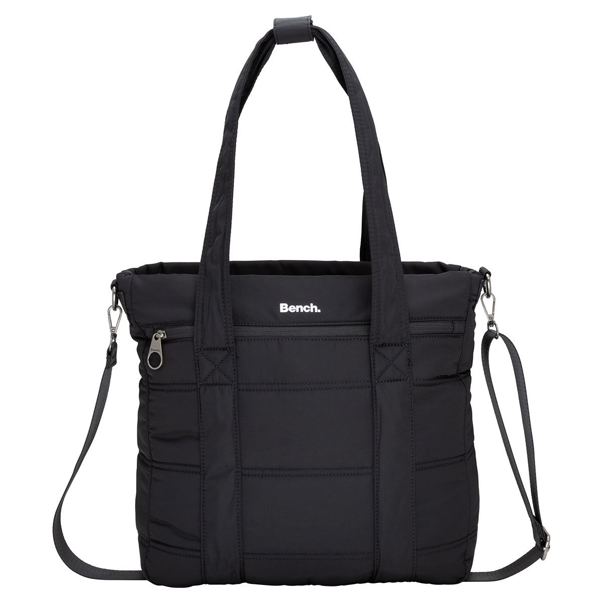 Bench Georgia Satchel—versatile black tote with top handles, zip closure, and signature Bench logo.