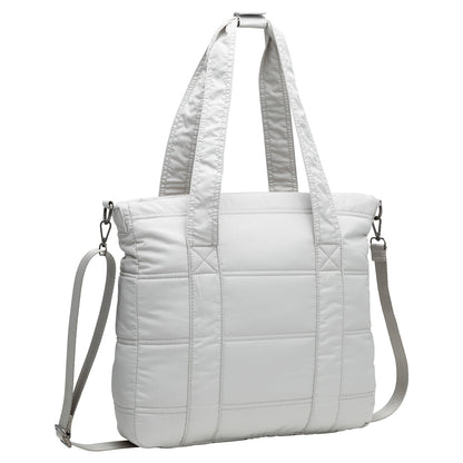 Bench Georgia Satchel: A white quilted handbag with dual handles and detachable strap—perfect for everyday use.