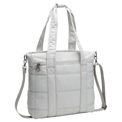 Bench Georgia Satchel quilted handbag in light grey with dual handles, detachable strap, and a front zip pocket.