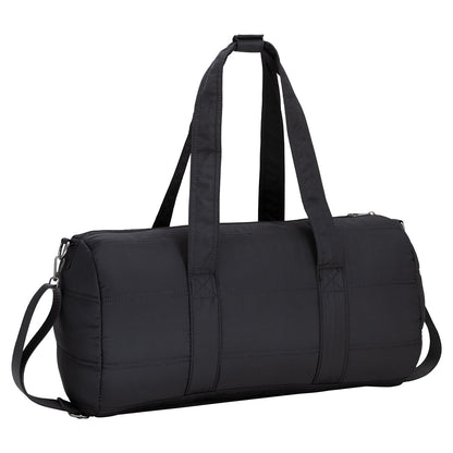 Bench Georgia Weekender: Black quilted gym bag with double handles and adjustable shoulder strap by Bench.