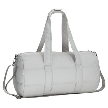 Bench Georgia Weekender by Bench: light grey quilted gym bag with two handles and an adjustable shoulder strap.