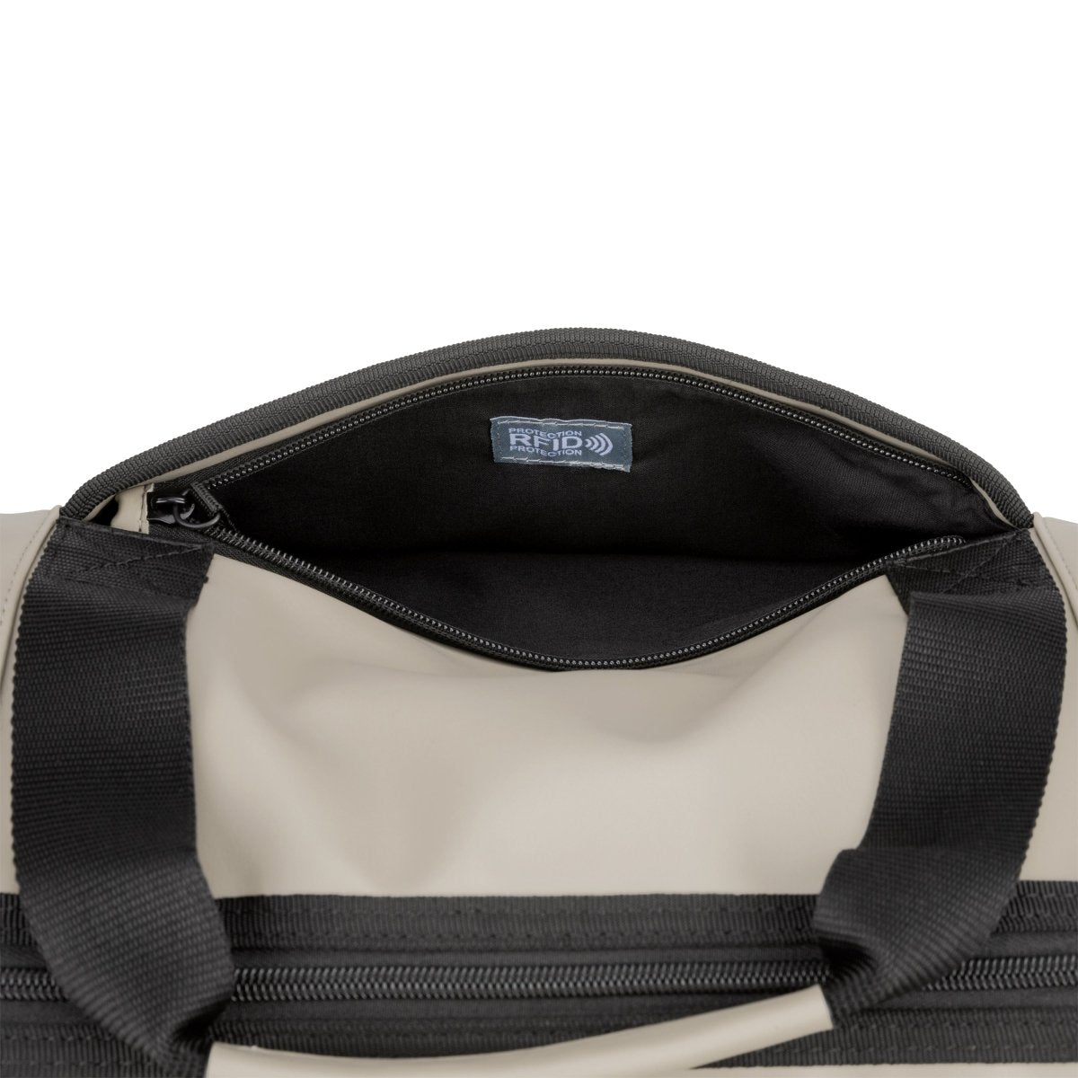 Bench Jayce East West Weekender in taupe with RFID, zip pocket, and sturdy black handles by Bench.