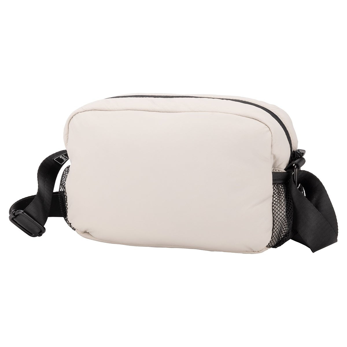 Bench Nylon Crossbody by Bench: Light beige, black strap, zip closure—ideal for everyday use.