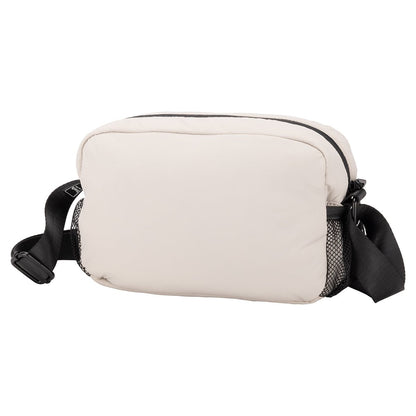 Bench Nylon Crossbody by Bench: Light beige, black strap, zip closure—ideal for everyday use.