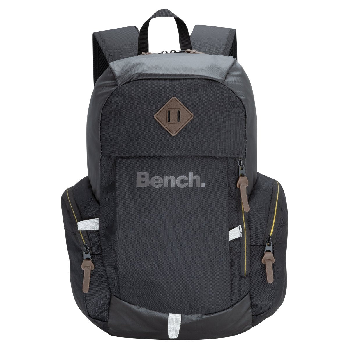 The Bench Terra Backpack in black features zippered pockets and padded shoulder straps for comfort.