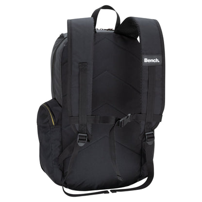 The Bench Terra Backpack is a durable laptop backpack with the Bench logo on one strap, shown from the back.