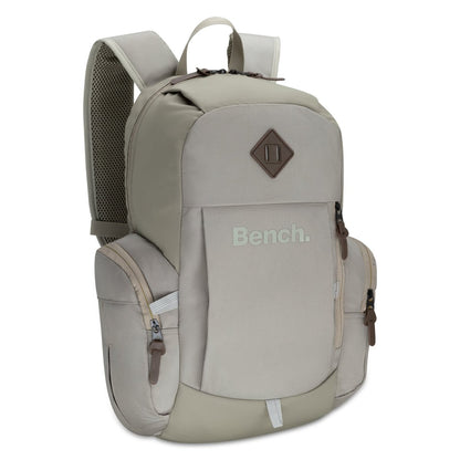 Ecru Bench Terra Backpack by Bench with padded straps, multiple pockets, and a front "Bench." logo.