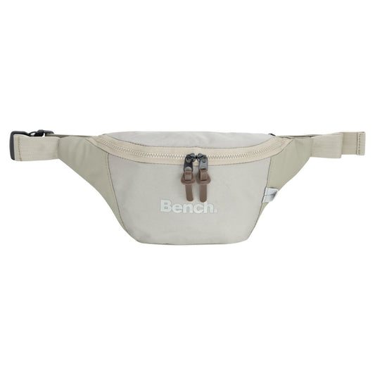 Product Image – Bench Terra Fanny Pack by Bench, ecru beige with front zipper and adjustable strap, shown on a white background.