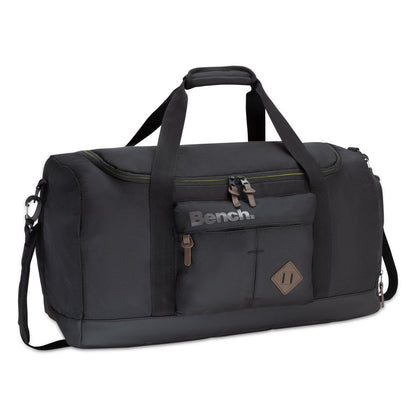 Bench Terra Sports Bag: black, with shoulder strap, carry handles, front pocket, and Bench logo.