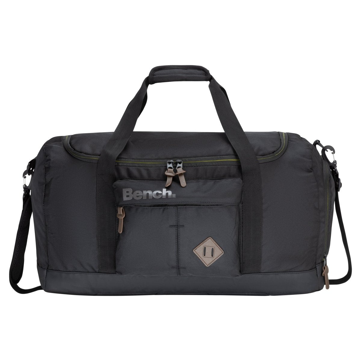 Bench Terra Sports Bag in black with dual handles, front pocket, zipper closure, and adjustable shoulder strap.