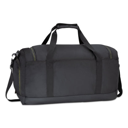 The Bench Terra Sports Bag by Bench is black with dual handles and an adjustable shoulder strap.