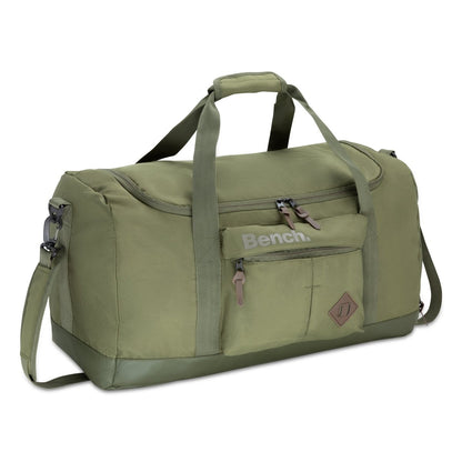 Bench Terra Sports Bag in khaki green with front zipper, handles, and adjustable shoulder strap for organized storage.