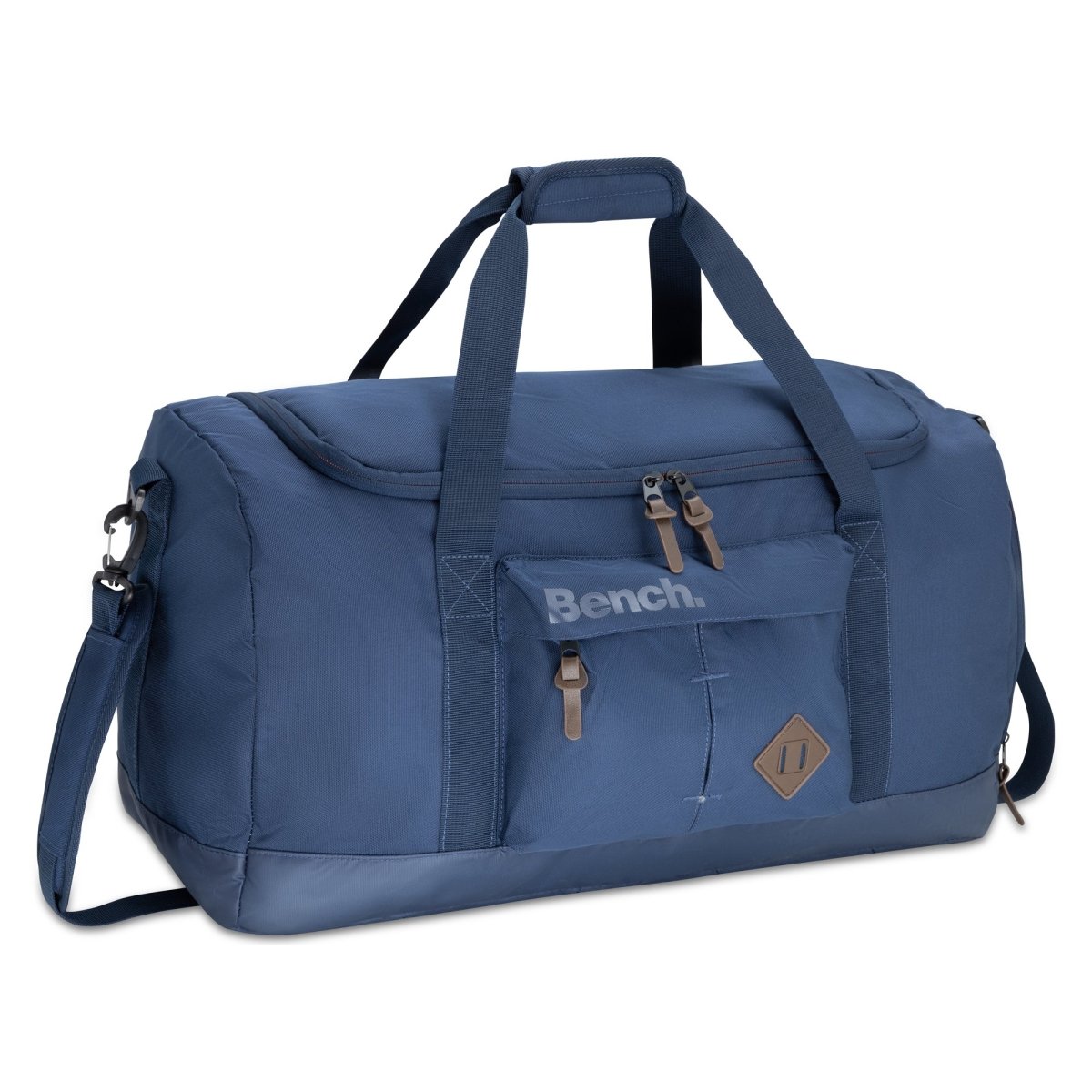 Bench Terra Sports Bag by Bench: navy blue, with handles, shoulder strap, front pocket, and organized storage.