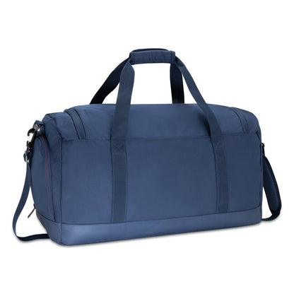 The Bench Terra Sports Bag is a navy blue gym bag with two handles and a detachable shoulder strap for organized storage.