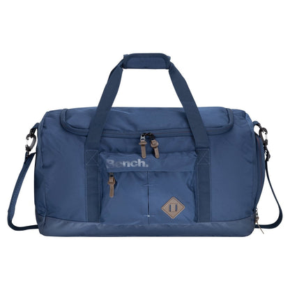 The Bench Terra Sports Bag in navy blue features organized storage, a front zipper pocket, and an adjustable strap.