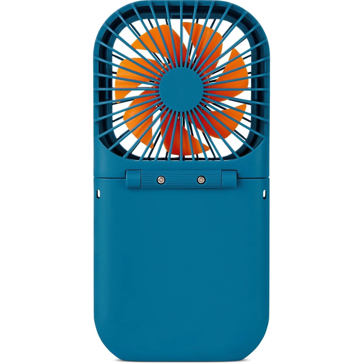 The Go Travel Flexi Fan by Go Travel is a compact blue USB-C fan with orange blades, shown front on a white background.