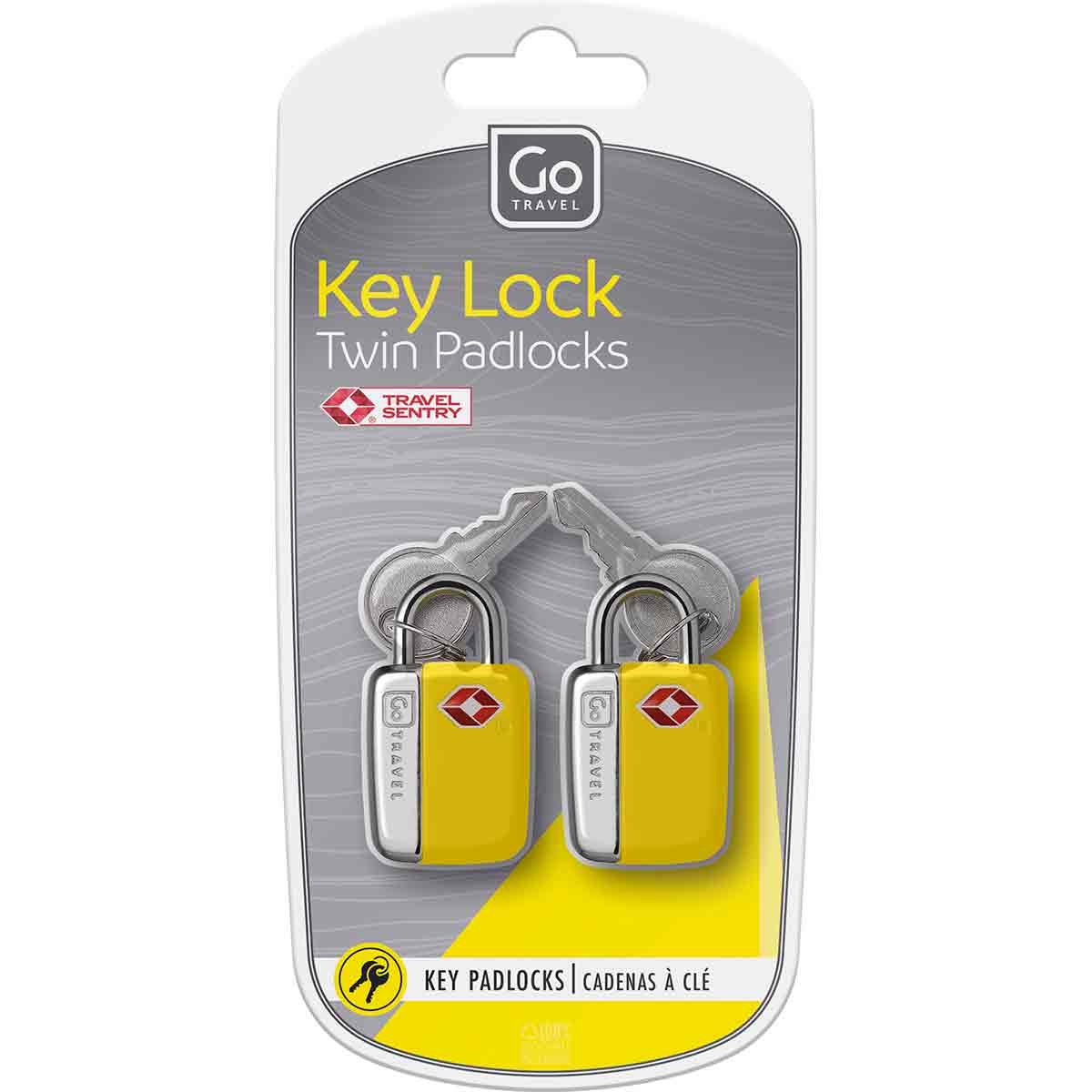 Go Travel Key Lock Twin TSA Padlocks, yellow, package view.