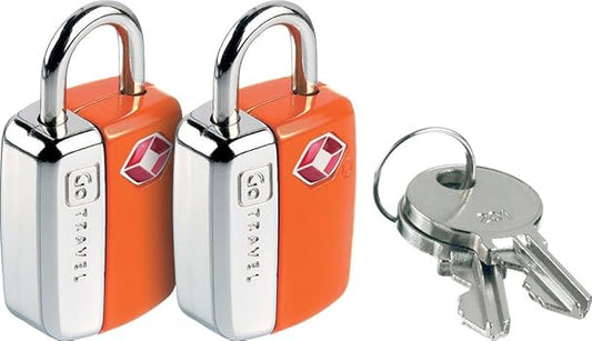 Product Image – Go Travel Key Lock Twin TSA Padlocks in orange with two keys beside.