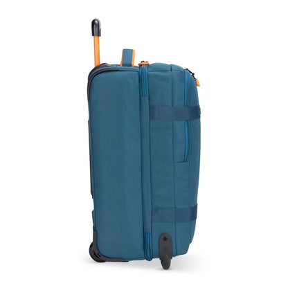 Graphite Metamorph 21" Carry-on Wheeled Duffle, teal with orange accents, right side view.