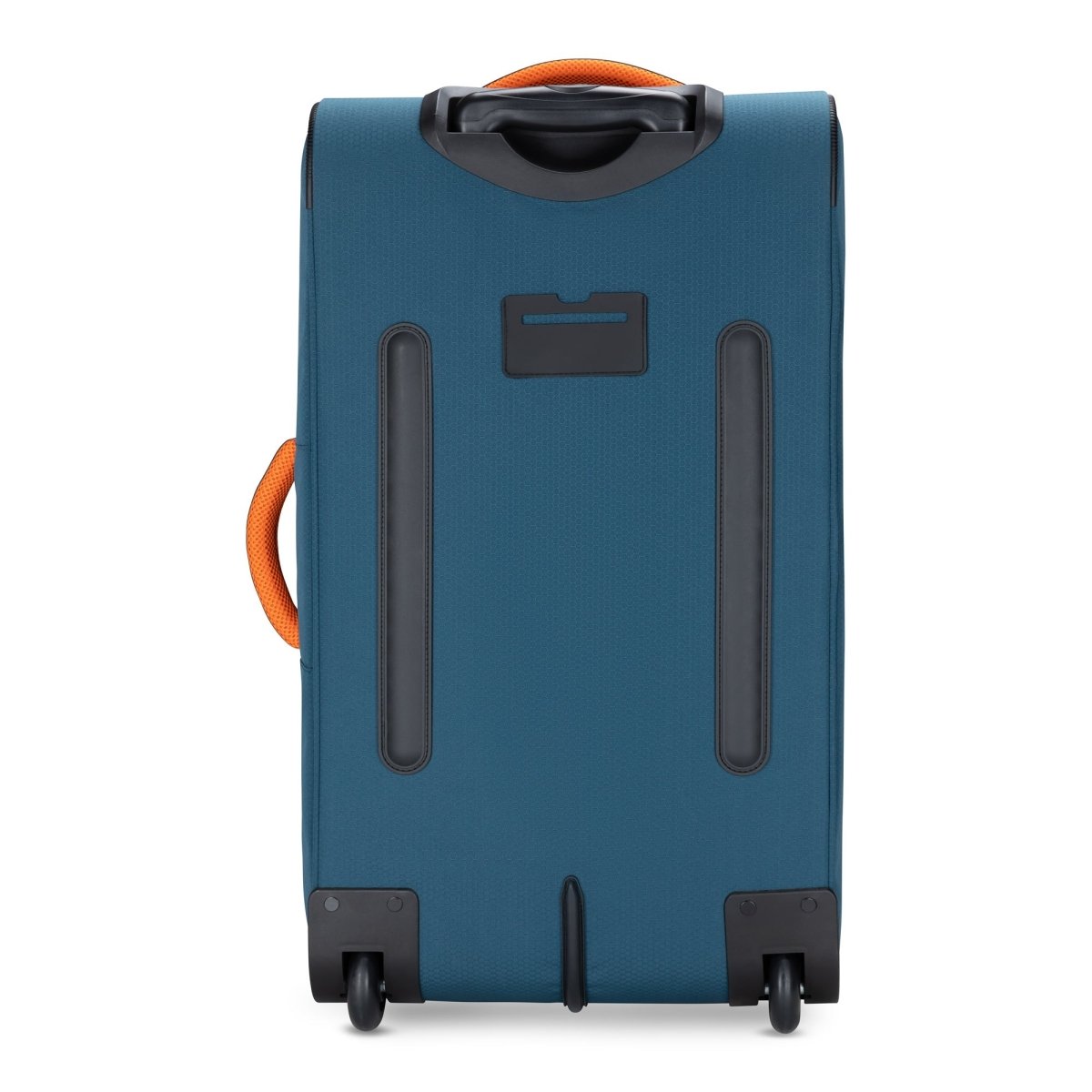 Graphite Metamorph 28" Upright Rollaboard, teal, back view.