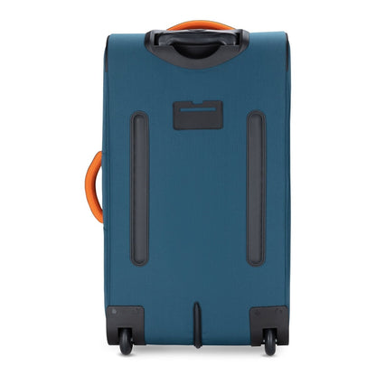 Graphite Metamorph 28" Upright Rollaboard, teal, back view.