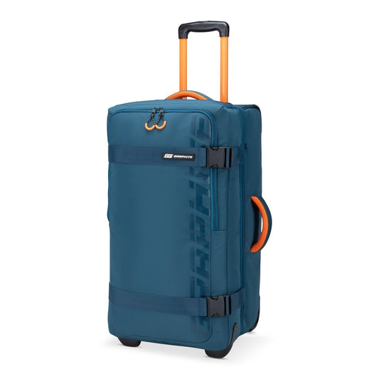 Product Image – Graphite Metamorph 28" Upright Rollaboard, teal, front angled view.