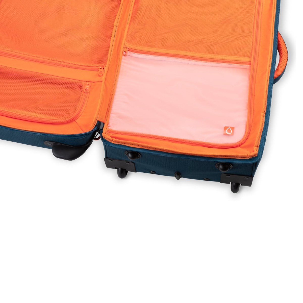 Close up of wet pocket part of orange interior lining.