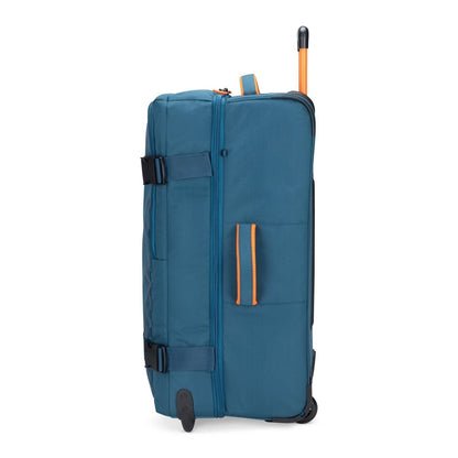 Graphite Metamorph 28" Upright Rollaboard, teal, left side view.