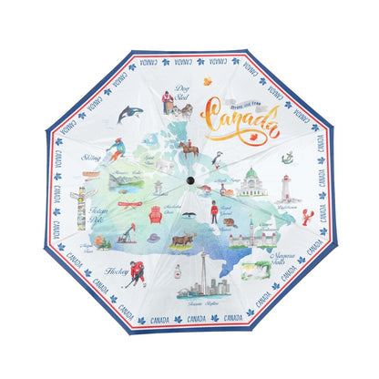 Northern Icons Canada National Landmark Map Folding Umbrella - open view.