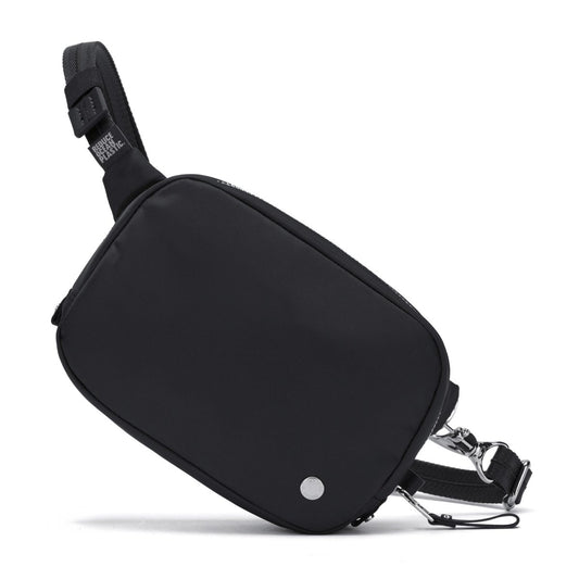 Product Image – Pacsafe® W Anti-theft Micro Sling by Pacsafe, black with RFID blocking, front zipper, and adjustable strap.