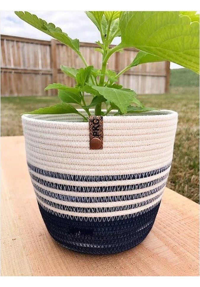 Prairieknotco Navy Striped Basket - MediumHome Decor