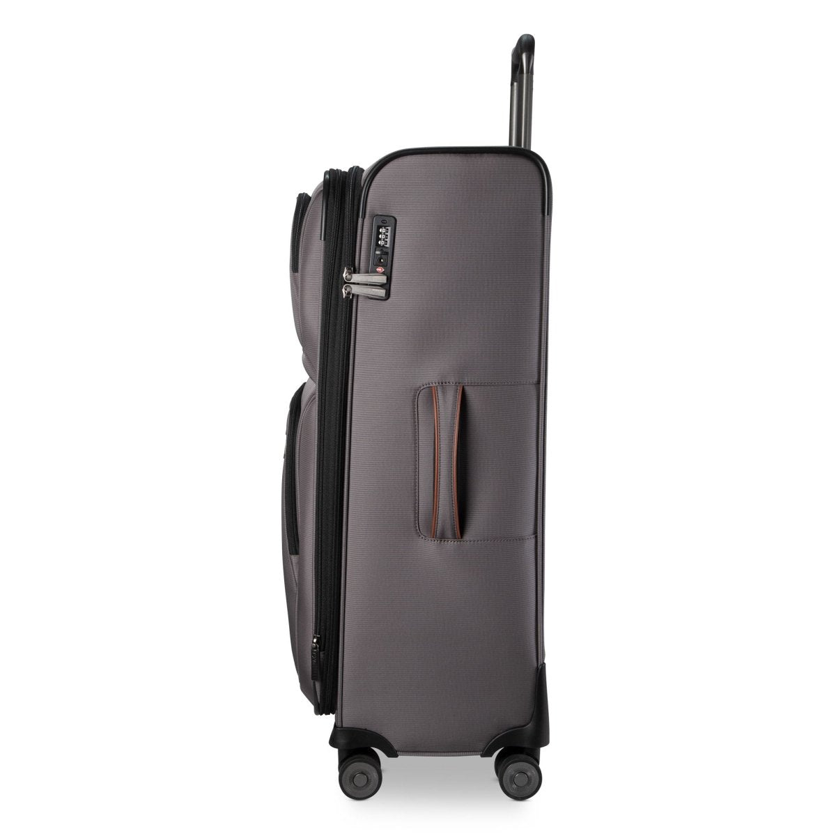 Ricardo Beverly Hills Montecito 3.0 softside large check-in spinner, shown side view with handle and wheels.