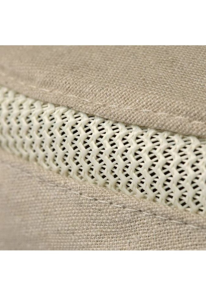 Close-up of the Tilley TMH55 Mash-Up Airflo® sun protective fabric in beige, featuring a crisscross pattern with a white woven trim, offering UPF 50+ protection.